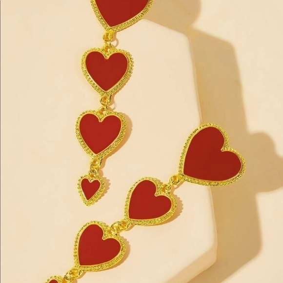 GOLD & Red 3/$30 Heart Tiered Earrings - Picture 2 of 2